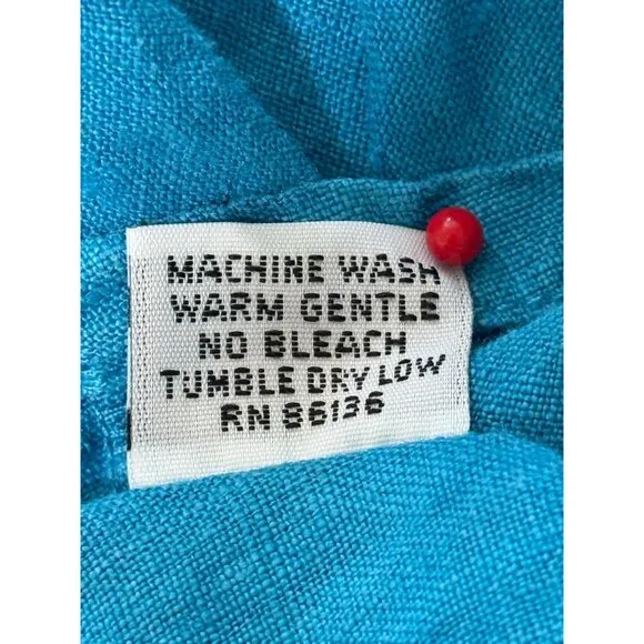 Bryn Walker Blue Linen Midi Dress Short Sleeve Lagenlook USA Womens Size XXS - Picture 9 of 9